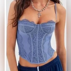 Out From Under Modern Love Lace Corset Tank Blue Women’s Size Small
